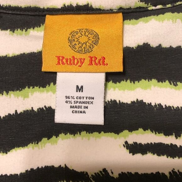 Ruby Rd. zip-up jacket w/drawstring neck .  Black/white w/lime green trim.  EUC - Picture 4 of 10